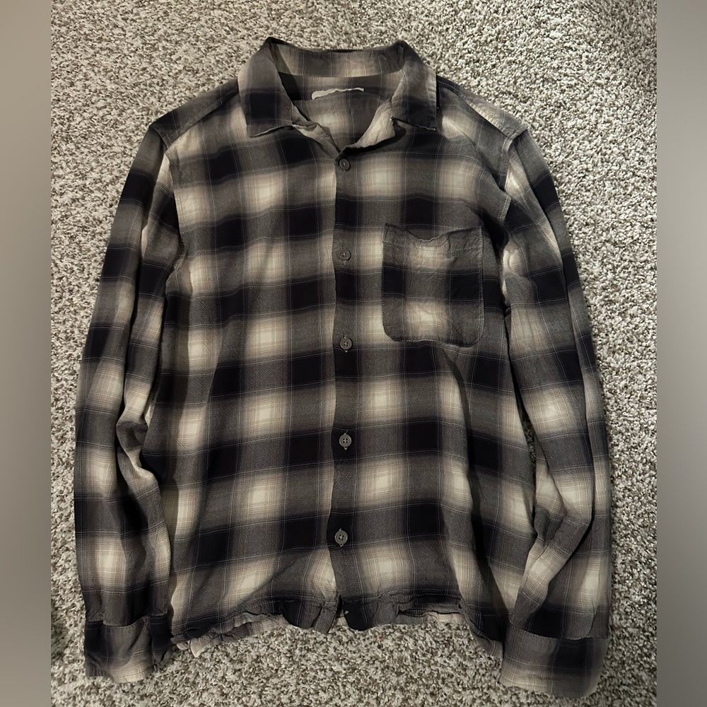 “Standard/Cloth” Shadow Plaid Shirt. Cropped fit. Men’s Medium. Not Flannel